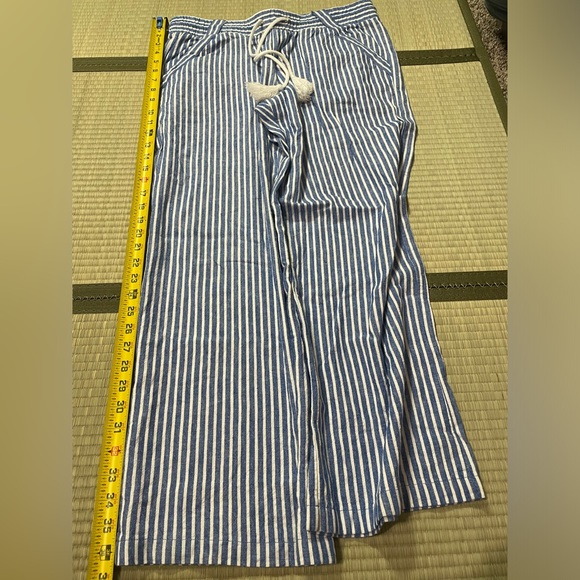 Jolt Womens Wide Leg Cropped Pants Blue Stripe Drawstring Pockets Tassels Linen - Picture 10 of 12